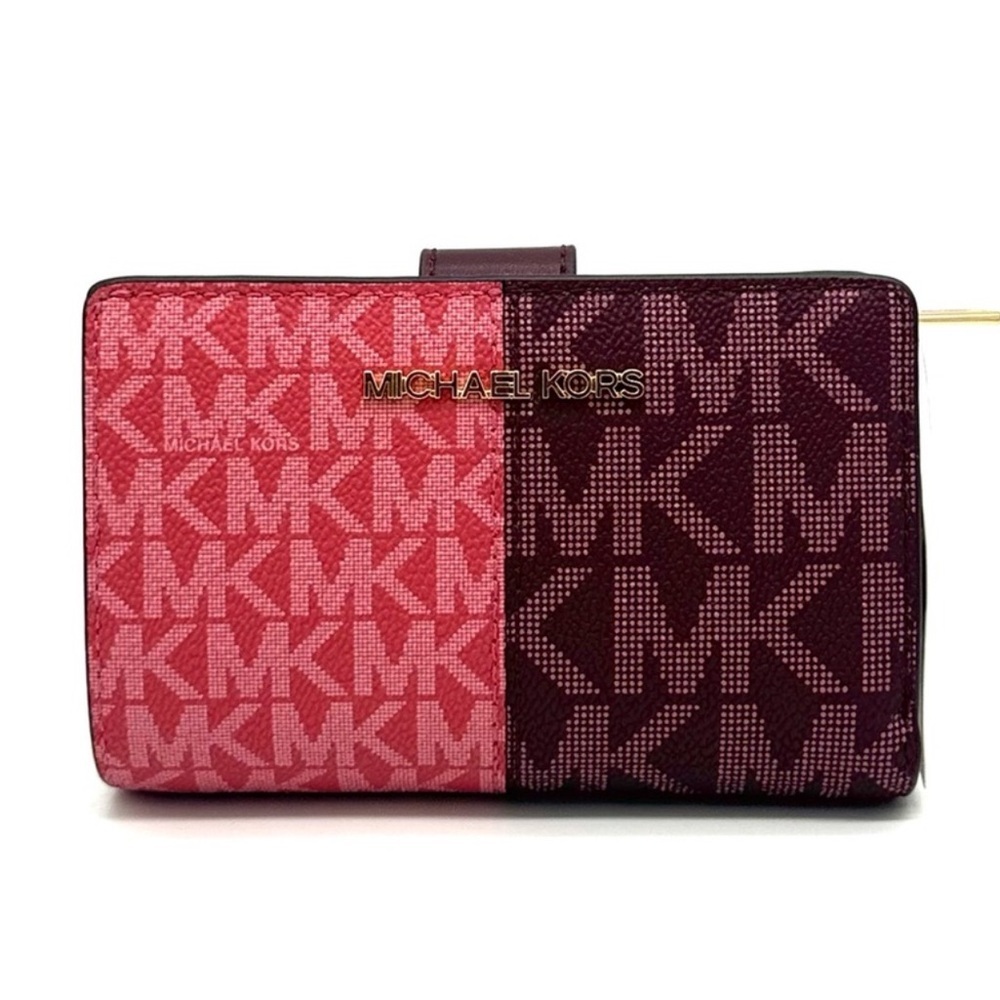 Michael Kors Medium Bifold Zip Chain Wallet Ox Blood Multi - Picture 2 of 8
